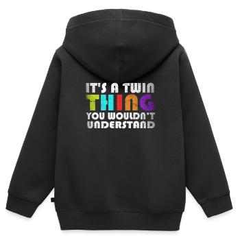 Twin Thing Twins Understand Secret - Kinder Premium Organic Zip Hoodie - Schwarz - Hinten - AI Model Kid Male (0cm)