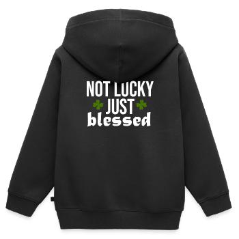 Lucky Luck Bénédiction Béni Divin - Sweat Premium à capuche zippé enfant bio - noir - Dos - AI Model Kid Male (0cm)