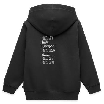 Don communautaire de cohésion solidaire - Sweat Premium à capuche zippé enfant bio - noir - Dos - AI Model Kid Male (0cm)