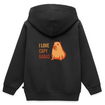 Wasserschwein Capybara Retro I Love Capybaras - Kinder Premium Organic Zip Hoodie - Schwarz - Hinten - AI Model Kid Male (0cm)