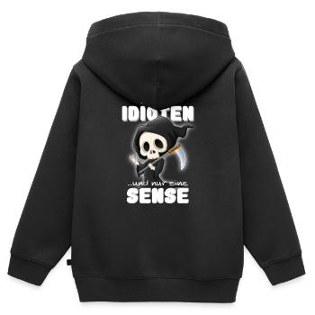So viele Idioten und nur eine Sense - Kinder Premium Organic Zip Hoodie - Schwarz - Hinten - AI Model Kid Male (0cm)