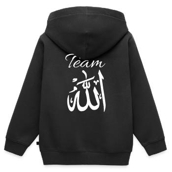 Pour les musulmans ou les adeptes de l’Islam Team Allah - Sweat Premium à capuche zippé enfant bio - noir - Dos - AI Model Kid Male (0cm)