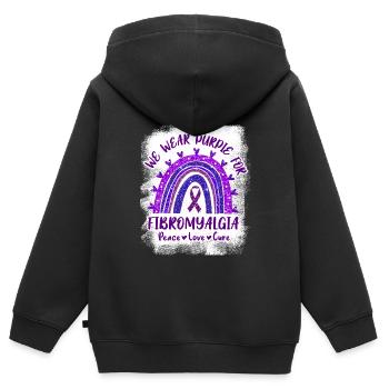 We Wear Purple For Fibromyalgia - Kinder Premium Organic Zip Hoodie - Schwarz - Hinten - AI Model Kid Male (0cm)