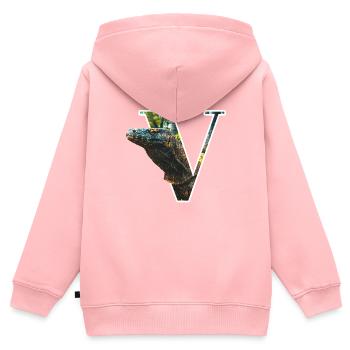 V Varan alphabet animaux - Sweat Premium à capuche zippé enfant bio - rose - Dos - AI Model Kid Female (0cm)