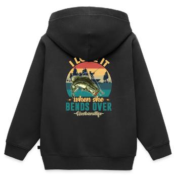 I Love It When She Bends Over Fishing - Kids Premium Organic Zip-up Hoodie - black - Back - AI Model Kid Male (0cm)