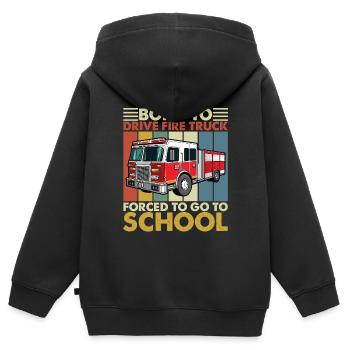 Born to Drive Fire Truck Forced To Go To School - Kinder Premium Organic Zip Hoodie - Schwarz - Hinten - AI Model Kid Male (0cm)