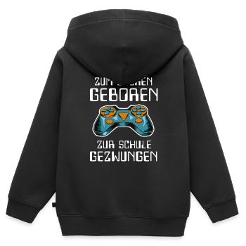 Pour jouer né à l’école forcé élève - Sweat Premium à capuche zippé enfant bio - noir - Dos - AI Model Kid Male (0cm)