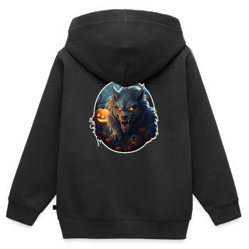 Loup-garou Halloween - Sweat Premium à capuche zippé enfant bio - noir - Dos - AI Model Kid Male (0cm)