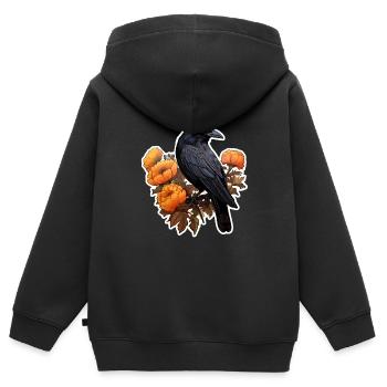 Corbeau sur fleur buisson Halloween automne - Sweat Premium à capuche zippé enfant bio - noir - Dos - AI Model Kid Male (0cm)