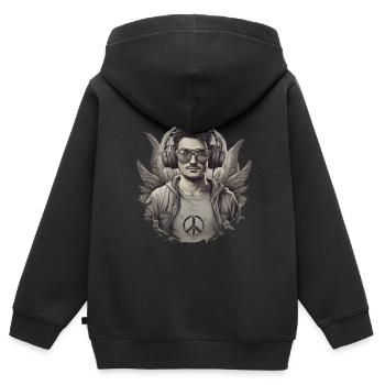 Moderner Gamer mit Headset und Brille - Kinder Premium Organic Zip Hoodie - Schwarz - Hinten - AI Model Kid Male (0cm)
