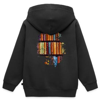 Bücher - Kinder Premium Organic Zip Hoodie - Schwarz - Hinten - AI Model Kid Male (0cm)