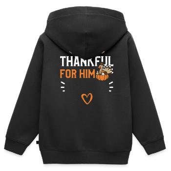 Thankful For Him - Thanksgiving - Kinder Premium Organic Zip Hoodie - Schwarz - Hinten - AI Model Kid Male (0cm)