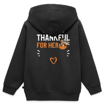 Thankful For Her - Thanksgiving - Kinder Premium Organic Zip Hoodie - Schwarz - Hinten - AI Model Kid Male (0cm)