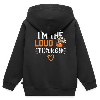 Je suis la dinde bruyante - Thanksgiving - Sweat Premium à capuche zippé enfant bio - noir - Dos - AI Model Kid Male (0cm)