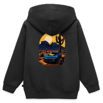 Muscle-Car in der Wüste - Kinder Premium Organic Zip Hoodie - Schwarz - Hinten - AI Model Kid Male (0cm)