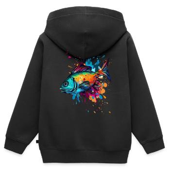 Farbenfroher Fisch - Kinder Premium Organic Zip Hoodie - Schwarz - Hinten - AI Model Kid Male (0cm)