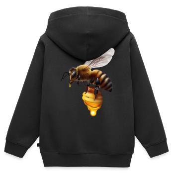 Abeille en nid d’abeille - Sweat Premium à capuche zippé enfant bio - noir - Dos - AI Model Kid Male (0cm)