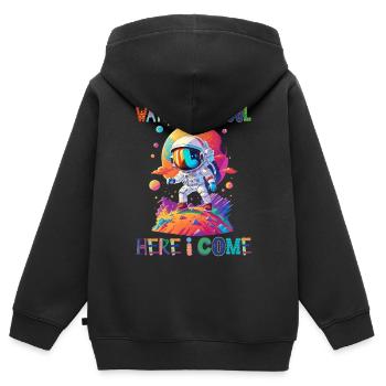 Watch out school - here I come / Astronaut boy - Kinder Premium Organic Zip Hoodie - Schwarz - Hinten - AI Model Kid Male (0cm)