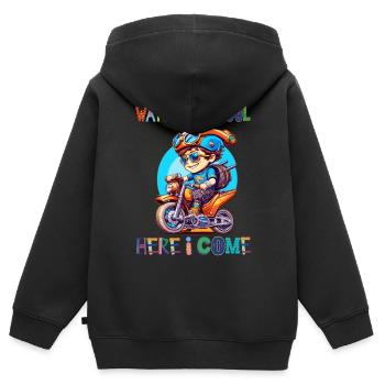 Attention à l’école - me voilà / Steampunk boy - Sweat Premium à capuche zippé enfant bio - noir - Dos - AI Model Kid Male (0cm)