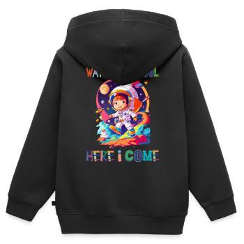 Attention à l’école - me voilà / Garçon astronaute - Sweat Premium à capuche zippé enfant bio - noir - Dos - AI Model Kid Male (0cm)
