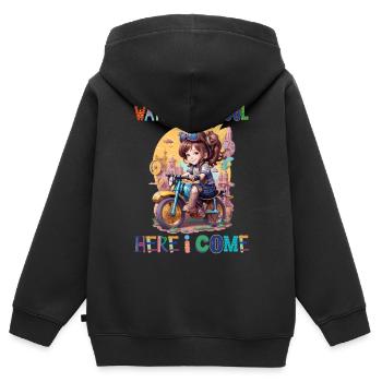 Watch out school - here I come / Steampunk girl - Kids Premium Organic Zip-up Hoodie - black - Back - AI Model Kid Male (0cm)