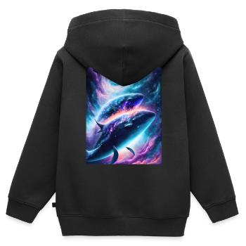 Baleines divines dans la nébuleuse de l’étoile cosmique - Sweat Premium à capuche zippé enfant bio - noir - Dos - AI Model Kid Male (0cm)