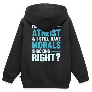 Atheismus Sprüche | Atheisten Atheist Geschenkidee - Kinder Premium Organic Zip Hoodie - Schwarz - Hinten - AI Model Kid Male (0cm)