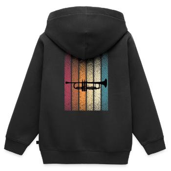 Retro Vintage Trompete Trompetenspieler - Kinder Premium Organic Zip Hoodie - Schwarz - Hinten - AI Model Kid Male (0cm)