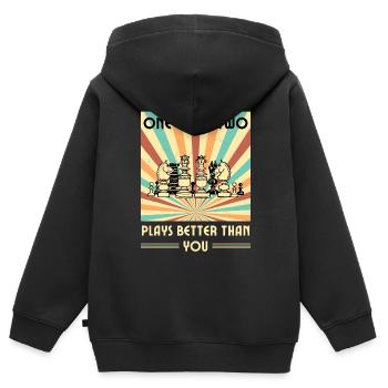 Einer von uns beiden spielt besser als du Schach - Kinder Premium Organic Zip Hoodie - Schwarz - Hinten - AI Model Kid Male (0cm)