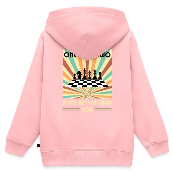 Einer von uns beiden spielt besser als du Schach - Kinder Premium Organic Zip Hoodie - Rosa - Hinten - AI Model Kid Female (0cm)