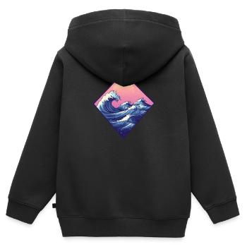 Welle, Hokusai Landschaft, Retro-Stil, Japanisches Meer - Kinder Premium Organic Zip Hoodie - Schwarz - Hinten - AI Model Kid Male (0cm)