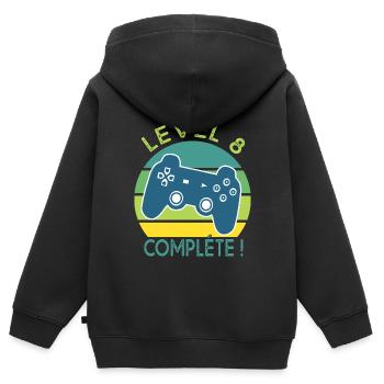 Level 8 cadeau jeux vidéo Anniversaire 8 ans gamer - Sweat Premium à capuche zippé enfant bio - noir - Dos - AI Model Kid Male (0cm)