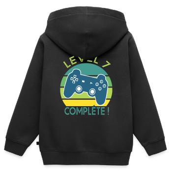 Level 7 cadeau geek anniversaire 7 ans gamer - Sweat Premium à capuche zippé enfant bio - noir - Dos - AI Model Kid Male (0cm)
