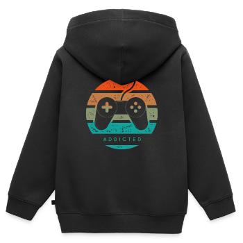 jeux video addicted - Sweat Premium à capuche zippé enfant bio - noir - Dos - AI Model Kid Male (0cm)