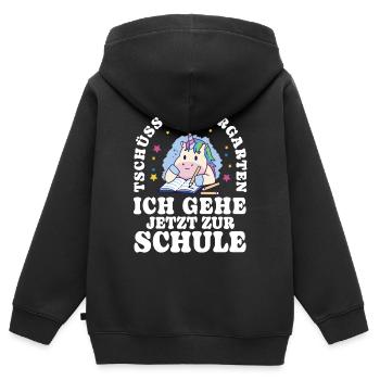 Einschulung Einhorn Tschüss Kindergarten - Kinder Premium Organic Zip Hoodie - Schwarz - Hinten - AI Model Kid Male (0cm)