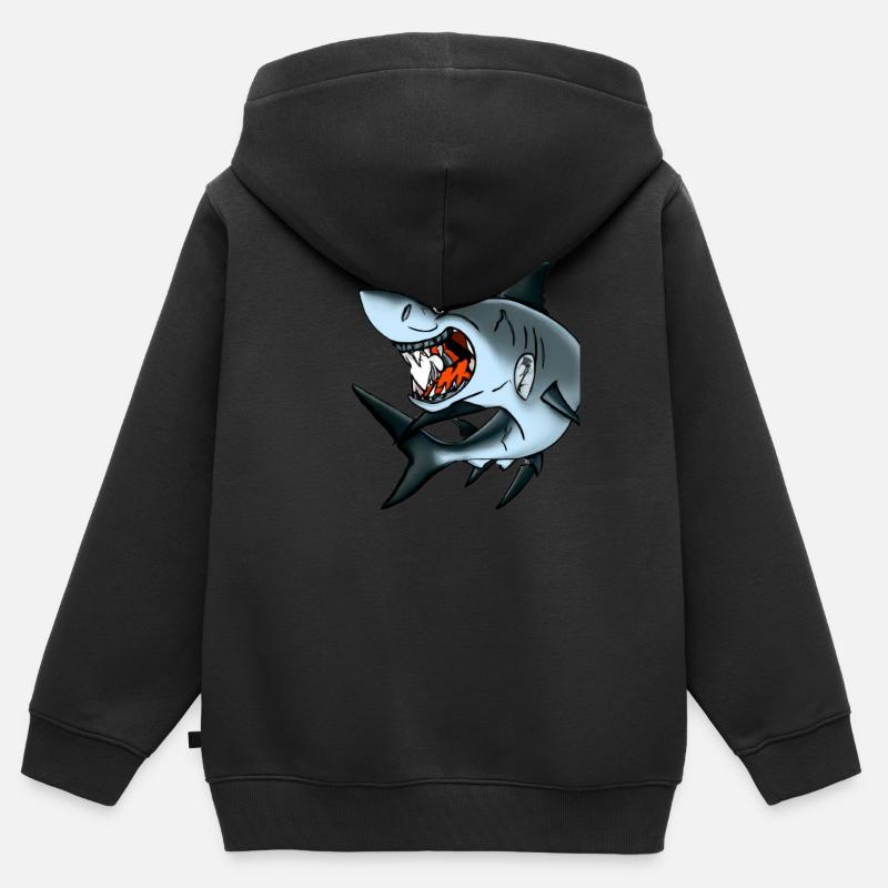 Prédateur de poissons de mer de requin blanc rusé et effronté - Sweat Premium à capuche zippé enfant bio - noir
