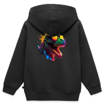 cooler Dino mit Sonnenbrille im Schwarzlicht Stil - Kinder Premium Organic Zip Hoodie - Schwarz - Hinten - AI Model Kid Male (0cm)