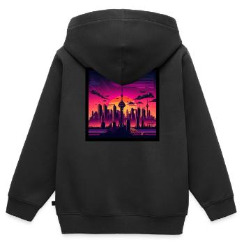 Skyline of Berlin in the evening light - Kids Premium Organic Zip-up Hoodie - black - Back - AI Model Kid Male (0cm)