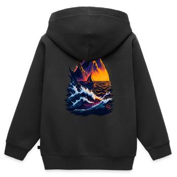 Fantastische Landschaftsillustration - Kinder Premium Organic Zip Hoodie - Schwarz - Hinten - AI Model Kid Male (0cm)