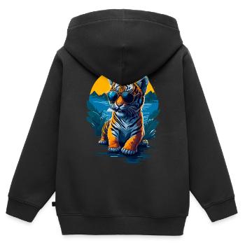 Mignon bébé tigre - Sweat Premium à capuche zippé enfant bio - noir - Dos - AI Model Kid Male (0cm)