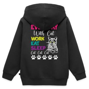 Tous les jours, c’est Chats Travail Manger Dormir Chat Chat Chat - Sweat Premium à capuche zippé enfant bio - noir - Dos - AI Model Kid Male (0cm)