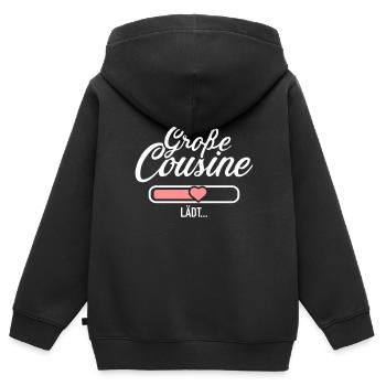 Große Cousine - Kinder Premium Organic Zip Hoodie - Schwarz - Hinten - AI Model Kid Male (0cm)