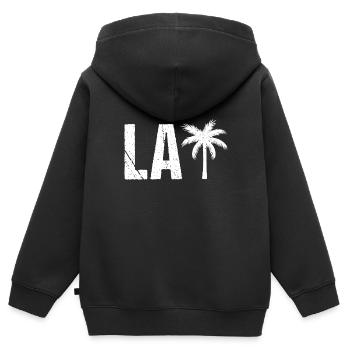 LA Palms, Californie, Los Angeles - Sweat Premium à capuche zippé enfant bio - noir - Dos - AI Model Kid Male (0cm)