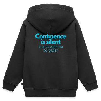 Die Zuversicht schweigt, deshalb bin ich so still - Kinder Premium Organic Zip Hoodie - Schwarz - Hinten - AI Model Kid Male (0cm)