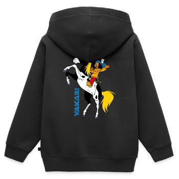Yakari winkt auf Kleiner Donner - Kinder Premium Organic Zip Hoodie - Schwarz - Hinten - AI Model Kid Male (0cm)