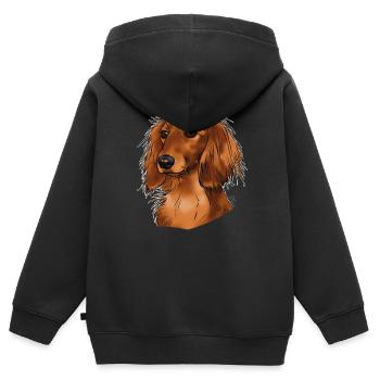 teckel poils longs (sans texte) textiles foncés - Sweat Premium à capuche zippé enfant bio - noir - Dos - AI Model Kid Male (0cm)