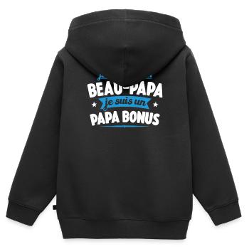 Je Ne Suis Pas Un Beau-papa Je Suis Un Papa Bonus - Sweat Premium à capuche zippé enfant bio - noir - Dos - AI Model Kid Male (0cm)