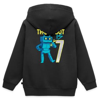 7ème anniversaire d’un petit robot de 7 ans - Sweat Premium à capuche zippé enfant bio - noir - Dos - AI Model Kid Male (0cm)
