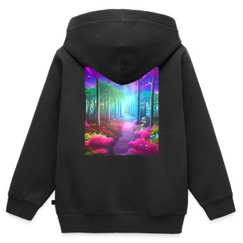 Cité forestière magique de conte de fées du futur - Sweat Premium à capuche zippé enfant bio - noir - Dos - AI Model Kid Male (0cm)