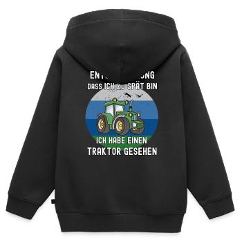 Entschuldigung zu spät, habe einen Traktor gesehen - Kinder Premium Organic Zip Hoodie - Schwarz - Hinten - AI Model Kid Male (0cm)